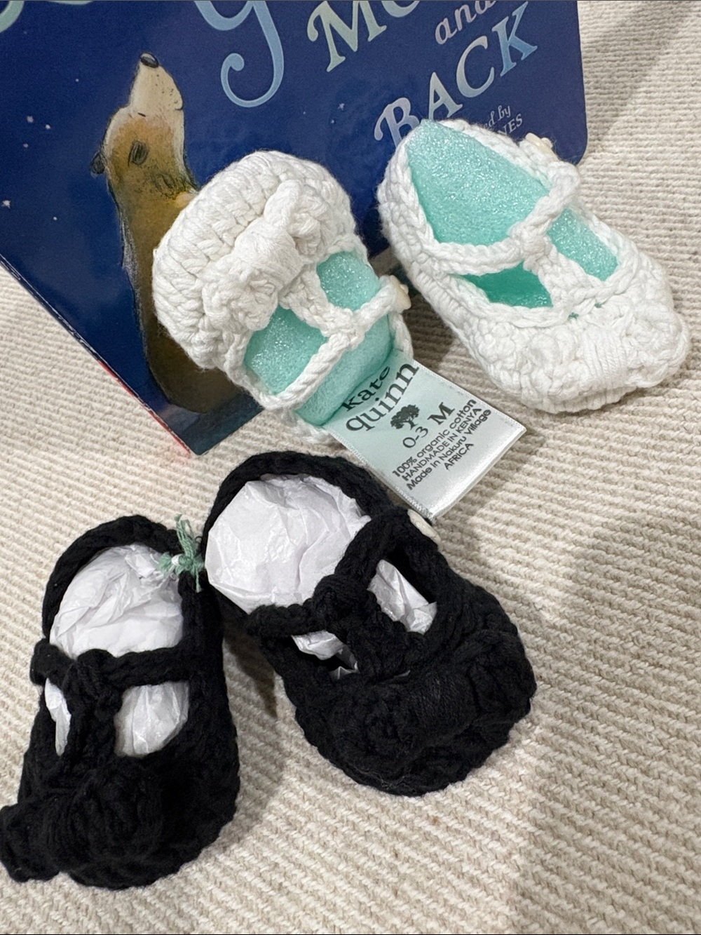 kate quinn White and Black Crochet Mary Jane Infant Baby Shoes Size 0-3 Mo NWOT